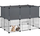 Relaxdays parque para mascotas de malla y plástico, corral cachorros con piezas encajables, 72,5x110x74 cm, negro y gris