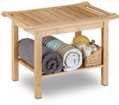Relaxdays taburete baño con balda, bambú, marrón natural, 45 x 66 x 40 cm
