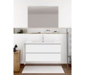 Mueble de baño suspendido ibiza de 2 cajones incluye lavabo y espejo - blanco 90 x 45 cm seno centrado