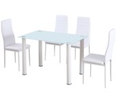 Mesa de cristal templado + 4 sillas polipiel. comedor o cocina, blanco