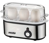 Cuece huevos eléctrico, 3 huevos cocidos, ajuste eléctronico cocción, soporte extraíble, sin bpa, mesko, plata, 350, ms 4485