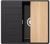 Primagran fregadero cocina negro 55x50cm, fregadero granito 1 seno + sifón + tabla de cortar, fregadero sobre encimera al mueble 40cm - copenhague