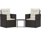 Muebles de jardín con cojines 3 piezas | conjunto de comedor | conjunto de descanso ratán sintético negro cfw560492