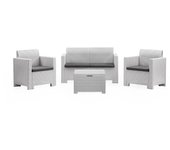 Conjunto de salón exterior gazania, conjunto de jardín con cojines, conjunto de salón interior efecto ratán, 100% made in italy, blanco