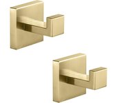 Juego de 2 ganchos de baño, perchero cuadrado de acero inoxidable, dorado