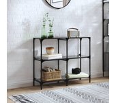 Mesa consola con tapa de cristal negro 98x30x81 cm acero