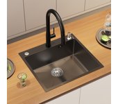 Fregadero cocina 1 bandeja 54*49*20 cm, en acero inoxidable,fregadero empotrable/de flor de plan con dispensador de jabón,gris negro