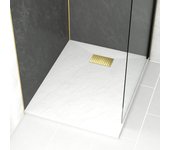 Plato ducha blanco efecto piedra 80x100cm y rejilla patrón perforado oro