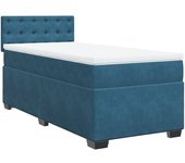 Cama con somier tapizado y colchón de terciopelo azul oscuro 90x190 cm
