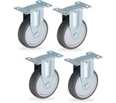 Relaxdays ruedas para muebles, set de 4, tpr, placa de acero, rodamientos, insonorizantes, 100mm, 400kg, gris/plata