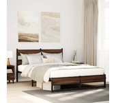 Estructura de cama de metal sin colchón roble marrón 135x190 cm