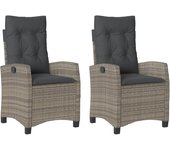 Sillones reclinable jardín y cojines 2 uds ratán sintético gris