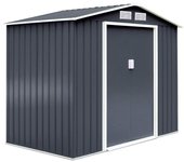 Cobertizo de metal exterior de jardín para almacenamiento con base metálica recortada y puerta corrediza, 277 x 191 x 192 cm, gris