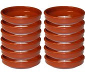 Tradineur - pack de 12 cazuelas redondas de barro - aptas para vitro y horno - ideales para guisos y asados caseros  ø 18 cm