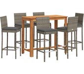 Mesa y taburetes de jardín 7 pzas madera acacia ratán pe gris