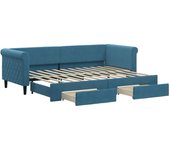 Sofá cama nido con cajones terciopelo azul 80x200 cm