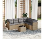 Conjunto de muebles de jardín de ratán beige de 7 piezas con cojines vidaxl