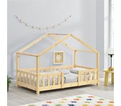 Cama para niños treviolo forma de casa pino 70x140 cm pino natural [en.casa]