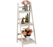 Relaxdays estantería plantas para interior y balcón, soporte flores, escalera plegable, madera, 108x41x40 cm, blanco