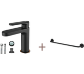 Auralum max grifo baño, negro, con espumador desmontable+porte-servietas de baño,autoadhesivo/perforación,60cm,en inox 304