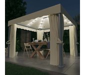 Vidaxl cenador con cortina y tira de luces led aluminio crema 3x3 m