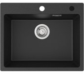 Auralum amx fregadero de cocina 1 bandeja 55 x 45 cm,fregadero negro de granito con sifón y desbordamiento,lavabo de cocina