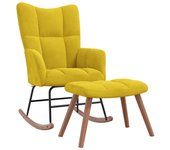 Silla mecedora | sillón balancín relax | sillón de salón con reposapiés tela amarillo mostaza cfw837089