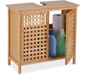Relaxdays mueble de baño bajo lavabo, armario pila hueco para sifón, puertas estilo rejilla bambú, 61x66x30 cm, natural
