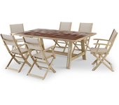 Conjunto mesa cerámica terracota 205x105 y 6 sillas textileno beige - bisbal & java light