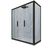 Mampara de ducha 3 lados deslizante 70x140 cm de pvc negro mate h 200 vidrio transparente mod. glam duo