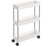 Carro estrecho de 3 estantes con ruedas, estantería versátil para baño y cocina, medidas 40x13x60 cm, color blanco