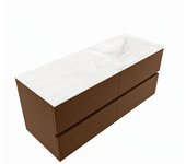 Mondiaz vica dlux 120cm mueble de baño color rust con 4 cajones. con lavabo cloud derecho sin orificios color ostra