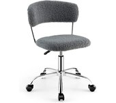 Silla de oficina, sin apoyabrazos con revestimiento de pelo de alpaca, respaldo y asiento acolchado, giratoria ajustable en altura con ruedas (gris)