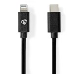 Lightning cable - usb 2.0 - lightning de apple 8-pin - usb-c macho - 480 mbps - niquelado - 2.00 m - redondo - pvc - negro - sobre