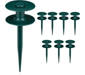 Relaxdays guías para mangueras, set de 8, soporte cables con pincho de tierra, plástico, polea, 24 x 9 cm, verde