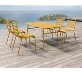Mesa y sillas de jardín de metal - una mesa de 160 cm de ancho y 4 sillas apilables - amarillo mostaza - mirmande de mylia