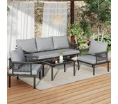 Conjunto de sillones de jardín, conjunto de muebles de jardín con cómodos cojines, sofá de 3 plazas, 2 sillones y mesa de centro, gris
