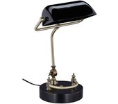 Relaxdays lámpara banquero vintage, tulipa cristal orientable, madera, luz escritorio y oficina, rosca e27, retro, negro