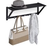 Relaxdays perchero de pared con estante, toallero con 5 ganchos, baño, recibidor, pasillo, metal, 23 x 65 x 25 cm, negro