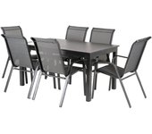 Conjunto mesa extensible de jardín y 6 sillones color antracita