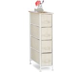 Relaxdays cajonera multiusos con 4 cajones, metal-tela, beige, 76 x 20 x 48 cm