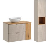 Mueble lavabo 80cm 2 cajones 1 puerta y columna manoa cachemira y madera
