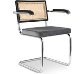Silla de comedor con reposabrazos - tapizado en terciopelo - madera y ratán -jenka