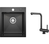 Fregadero de cocina 1 seno negro antracita 40*45*19cm - fregadero de acero inoxidable + mezclador de cocina plegable negro