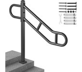 Vevor barandilla de escalera, pasos 1 a 3, 40.5 w x 35.4 h, barandilla de escalera curva, barandilla de escalera independiente de acero al carbono