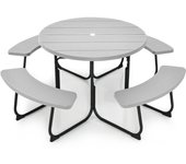 Juego muebles 8 personas 4 bancos mesa redonda camping picnic jardín orificio sombrilla carga 225kg gris csw862746