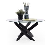 Mesa de centro redonda con tapa de cristal 8 mm y patas metálicas en acabado negro -medidas 80x40 cm