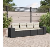 Juego de sofás jardín 4 piezas | conjunto de jardín de ocio | set de comedor de jardín con cojines ratán sintético negro cfw451543