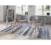 Mesa de comedor nórdica | diseño con tapa de cristal transparente y patas de metal color roble | dimensiones: 140 x 80 x 76 cm
