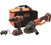 Black and decker combo kit: taladro percutor 18v + mini-amoladora 18v, bck24d2s-qw. incluye 2 baterías, cargador y maletín